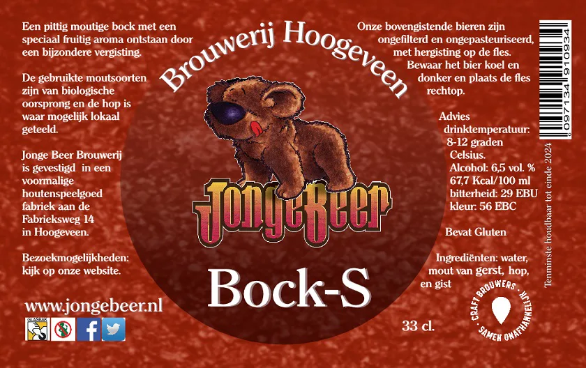 Etiket van Bock-S, bier van Jonge Beer Brouwerij Hoogeveen