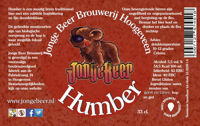 Etiket van Humber, bier van Jonge Beer Brouwerij Hoogeveen