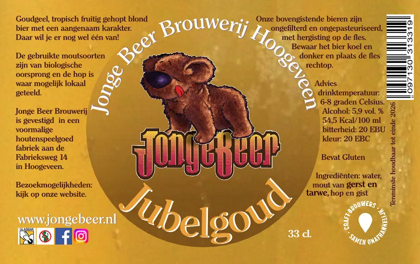 Etiket van Jubelgoud, bier van Jonge Beer Brouwerij Hoogeveen