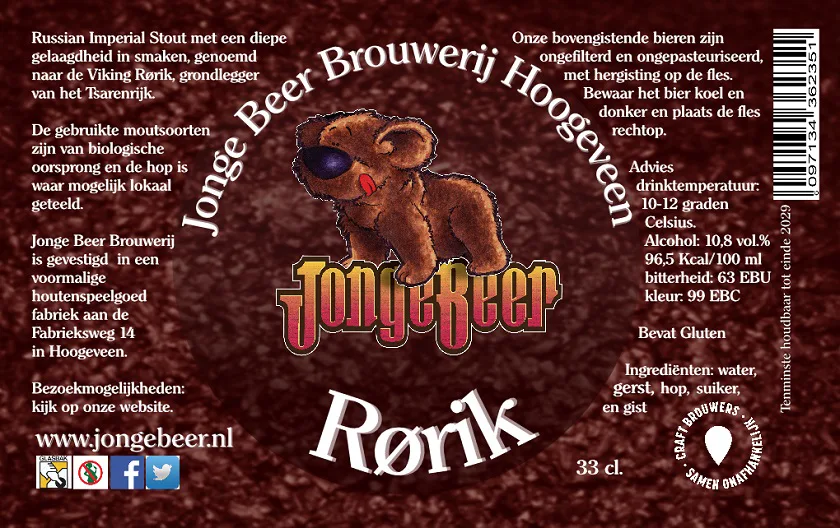 Etiket van Rørik, bier van Jonge Beer Brouwerij Hoogeveen