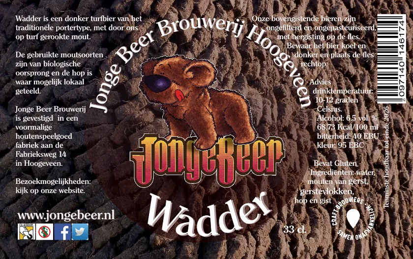 Etiket van Wadder, bier van Jonge Beer Brouwerij Hoogeveen